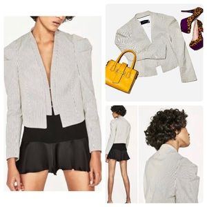 Zara Basics pinstripe puff sleeve cropped blazer L